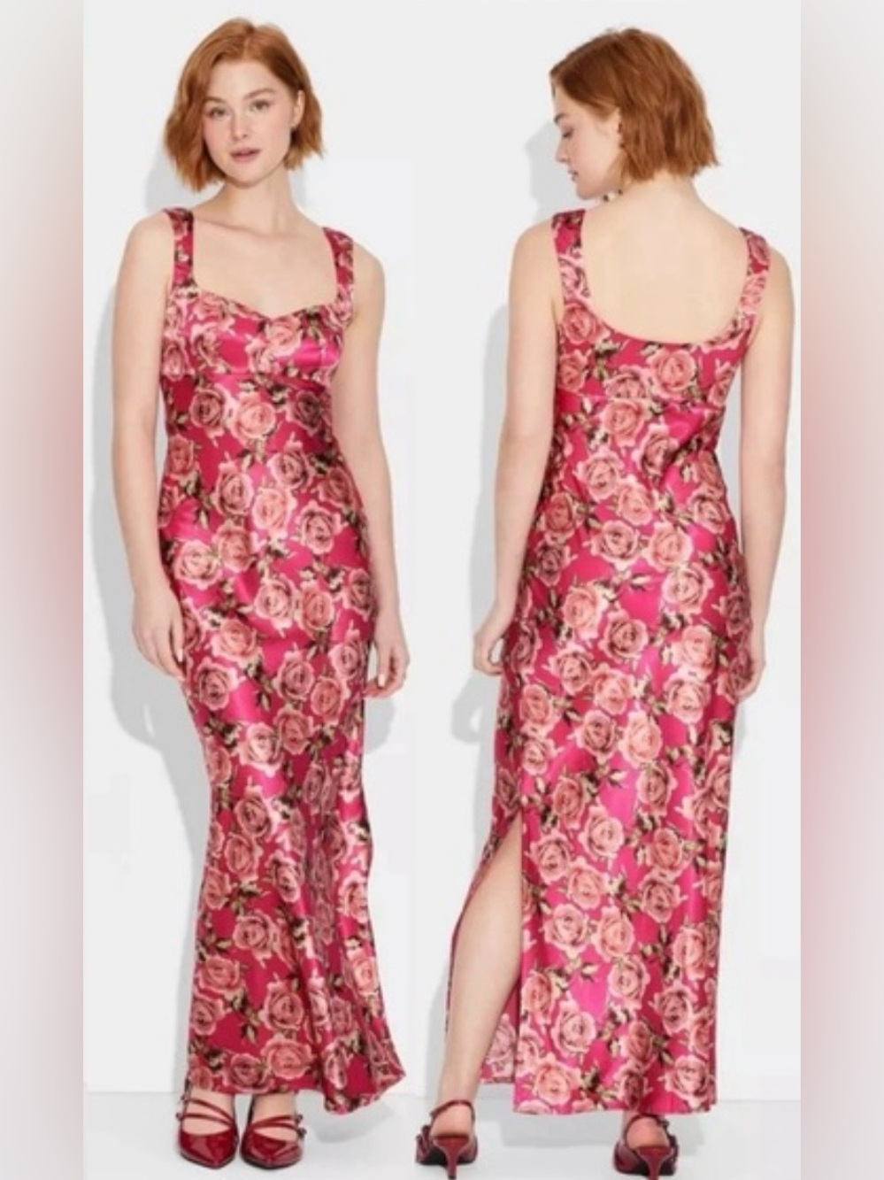 Wild Fable|Pink Satin Floral Sleeveless bodycon Maxi Dress,Fall Staple•••XXL